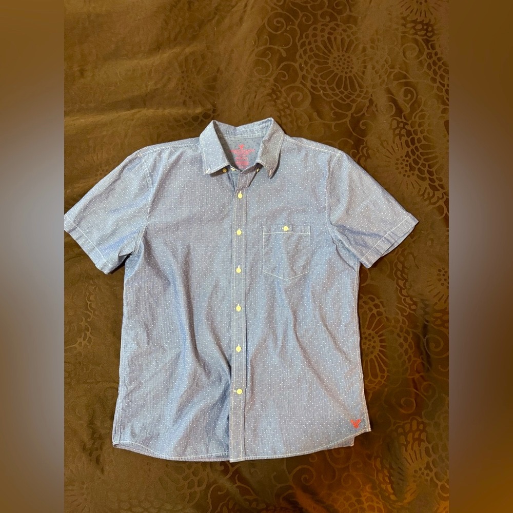 Men's American Eagle Outfitters Gray/White Stripped Short Sleeve Shirt Large